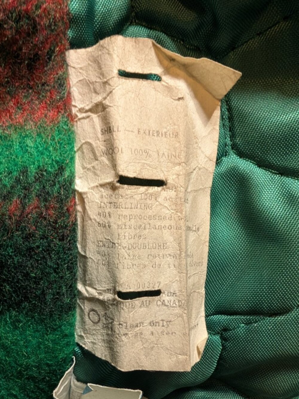 Vintage 1970s Green Red Plaid 100% Wool Winter Coat Jacket - Canadian Made - Picture 3 of 4